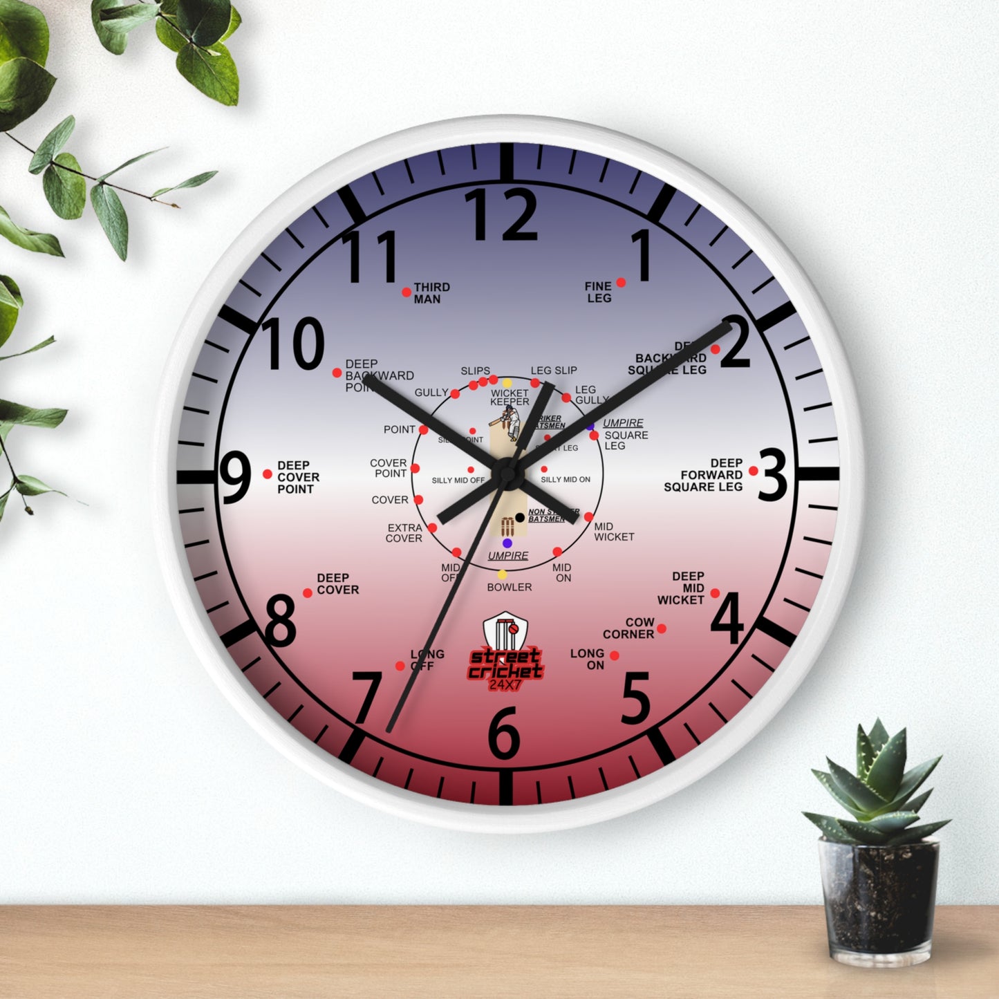 The Cricket Clock By StreetCricket24X7 (USA Edition) - 10" x 10" - Cricket Clock