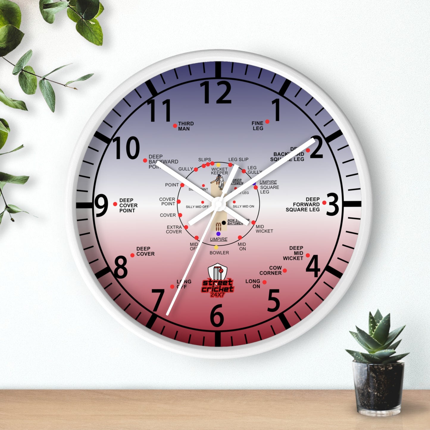 The Cricket Clock By StreetCricket24X7 (USA Edition) - 10" x 10" - Cricket Clock