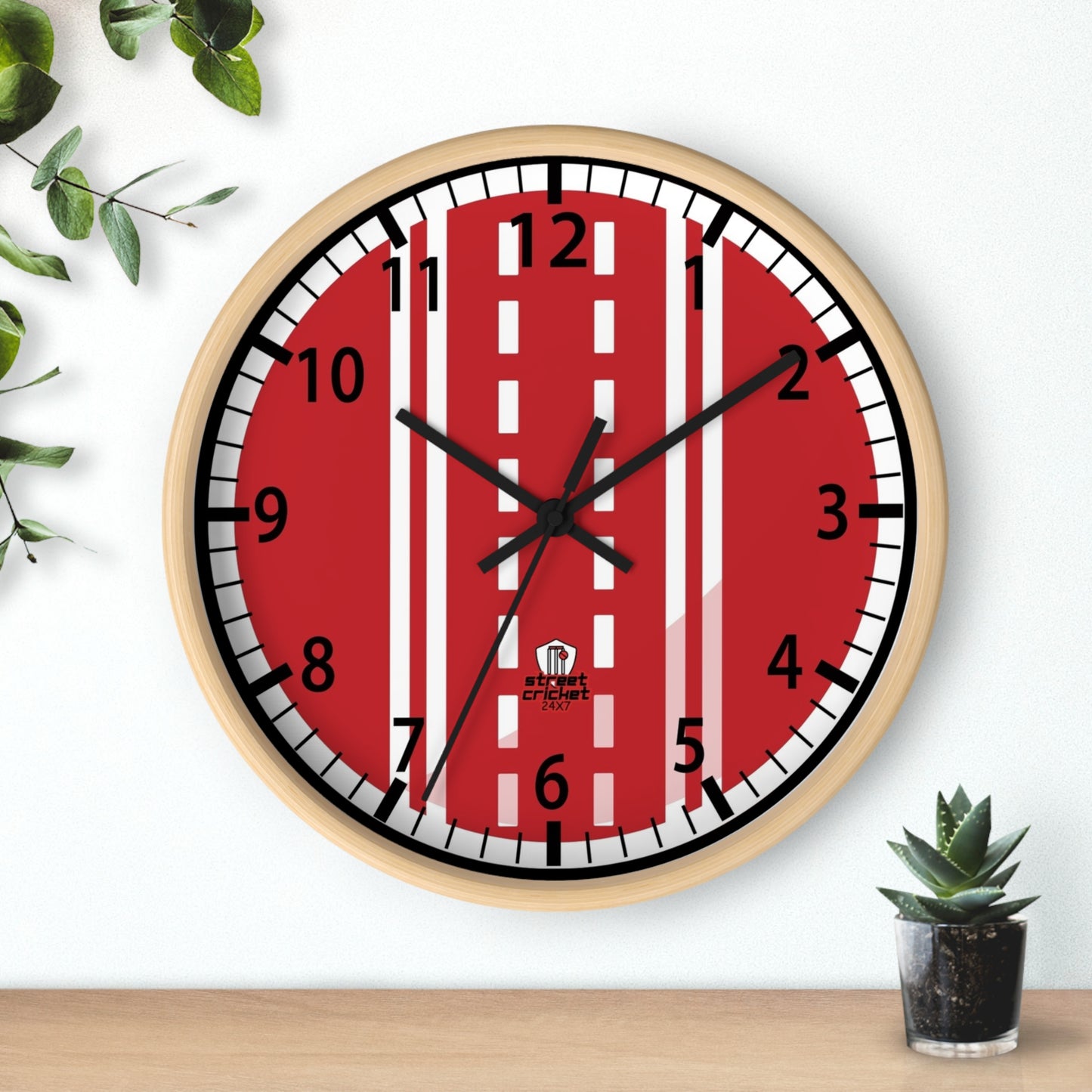 The Cricket Ball Clock by StreetCricket24x7 (Red&White) | Cricket Clock