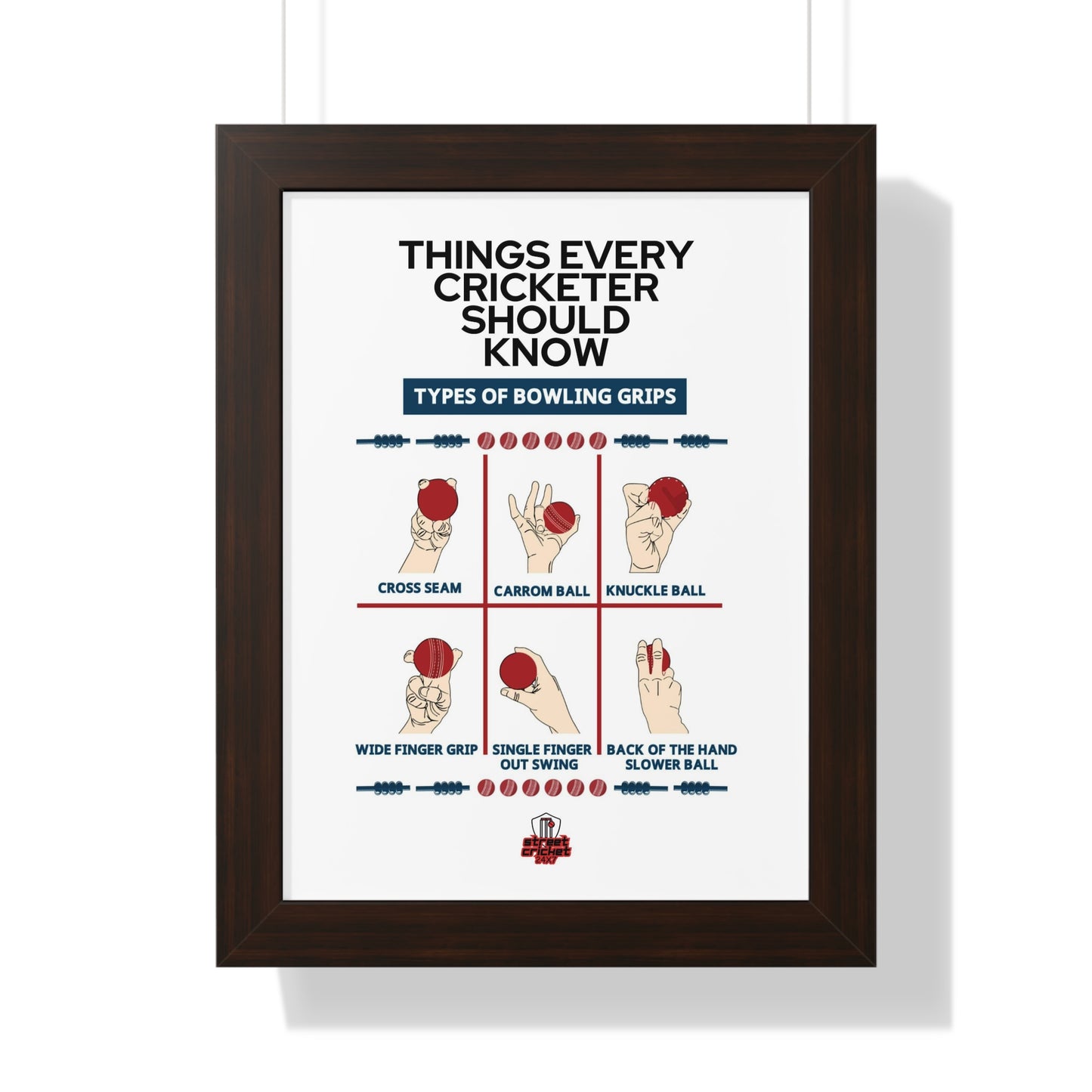 Things Every Cricketer Should Know | Bowling Grips | Framed Vertical Poster