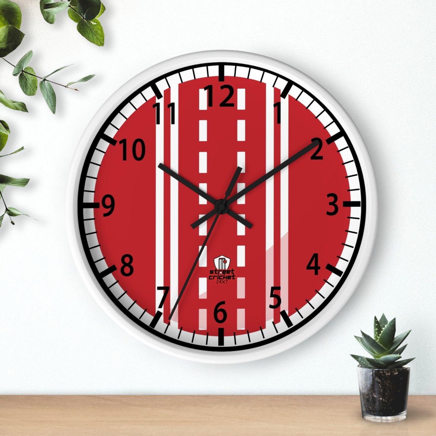 The Cricket Ball Clock by StreetCricket24x7 (Red&White) | Cricket Clock