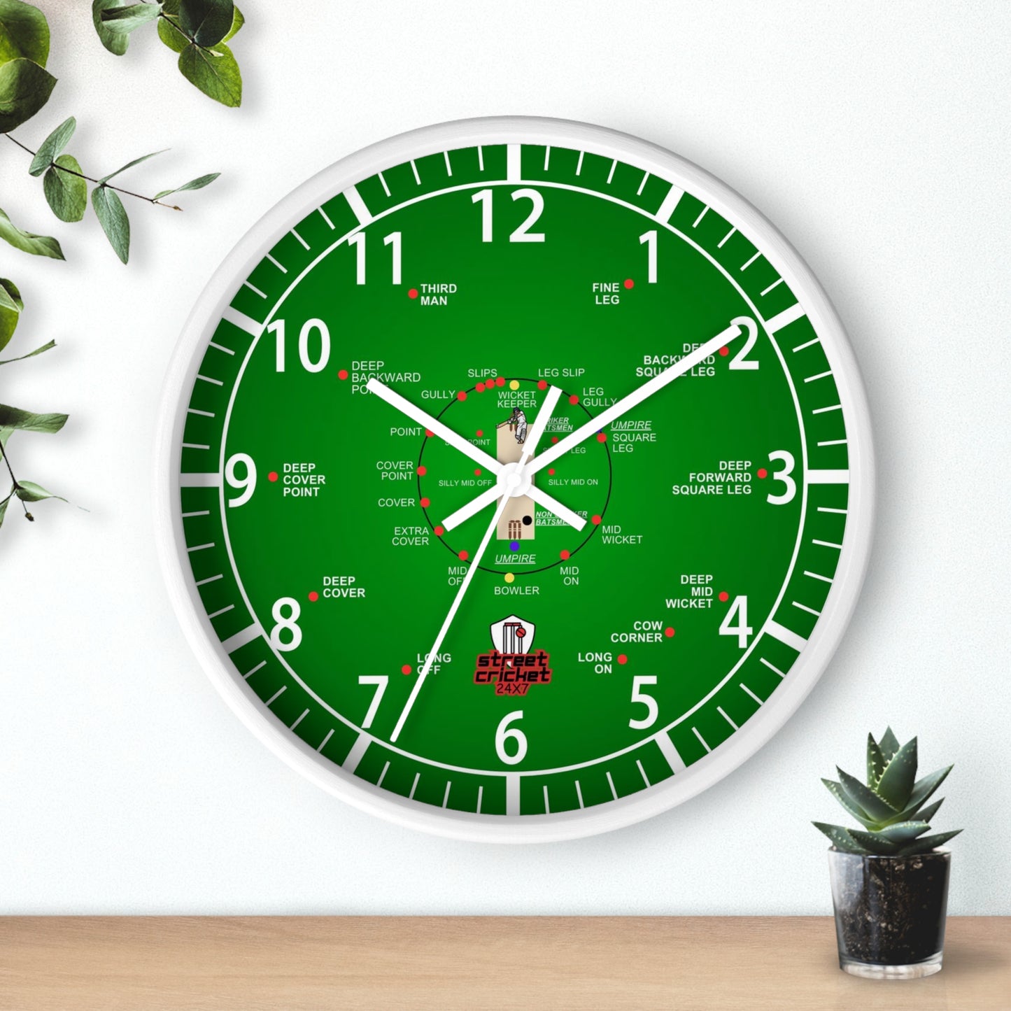 The Cricket Clock By StreetCricket24X7 (Green) - 10" x 10" | Cricket Clock | *Best Selling*