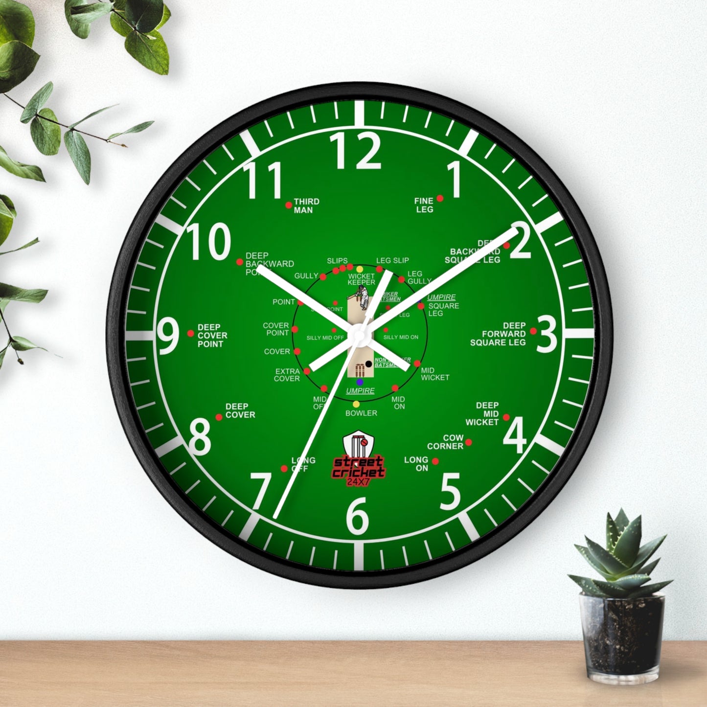 The Cricket Clock By StreetCricket24X7 (Green) - 10" x 10" | Cricket Clock | *Best Selling*