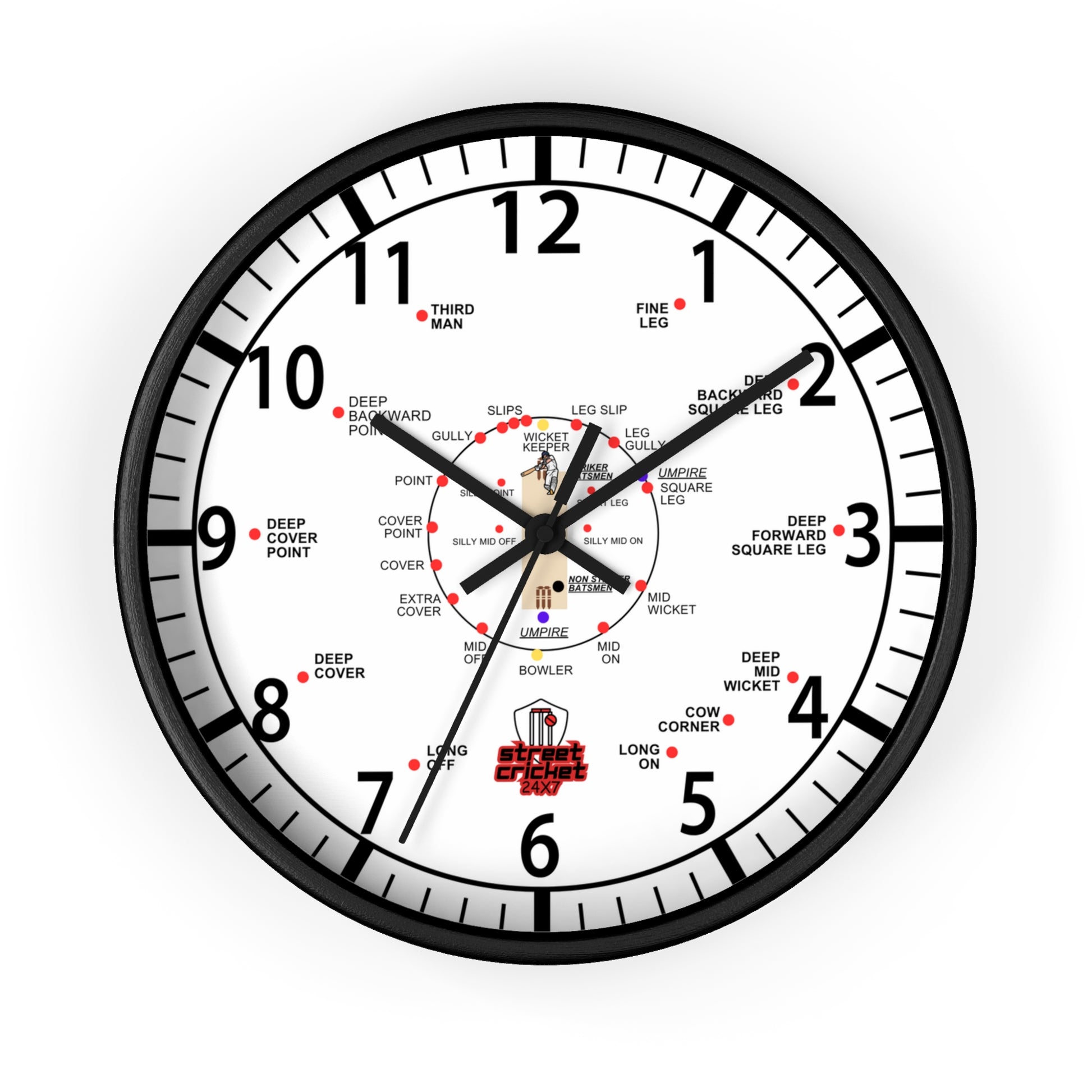 Cricket gift ideas and presents for cricket lovers - Streetcricket24x7 - white cricket clock black border