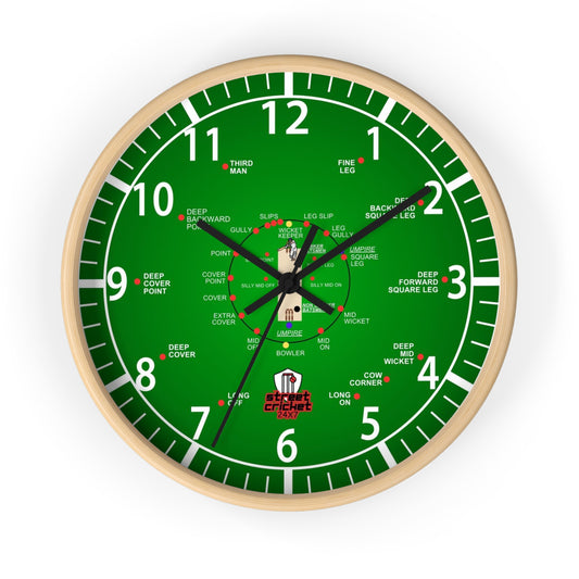 Cricket gift ideas, cricket shirts and presents for cricket lovers - Streetcricket24x7 - Cricket Green Clock Front