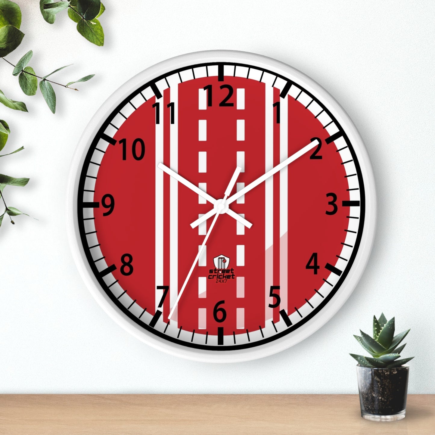 The Cricket Ball Clock by StreetCricket24x7 (Red&White) | Cricket Clock