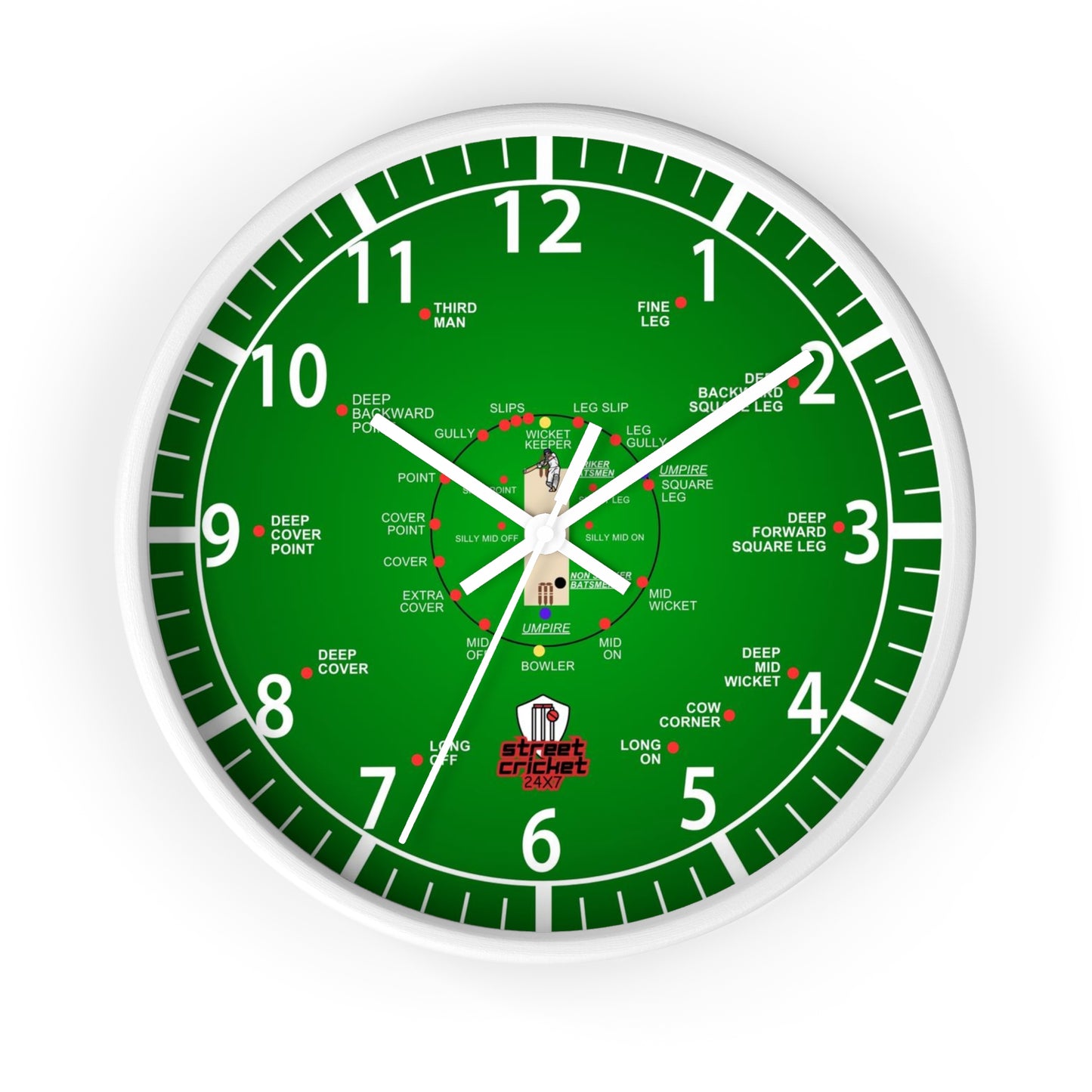 Cricket gift ideas, cricket shirts and presents for cricket lovers - Streetcricket24x7 Green Clock Green White Hands