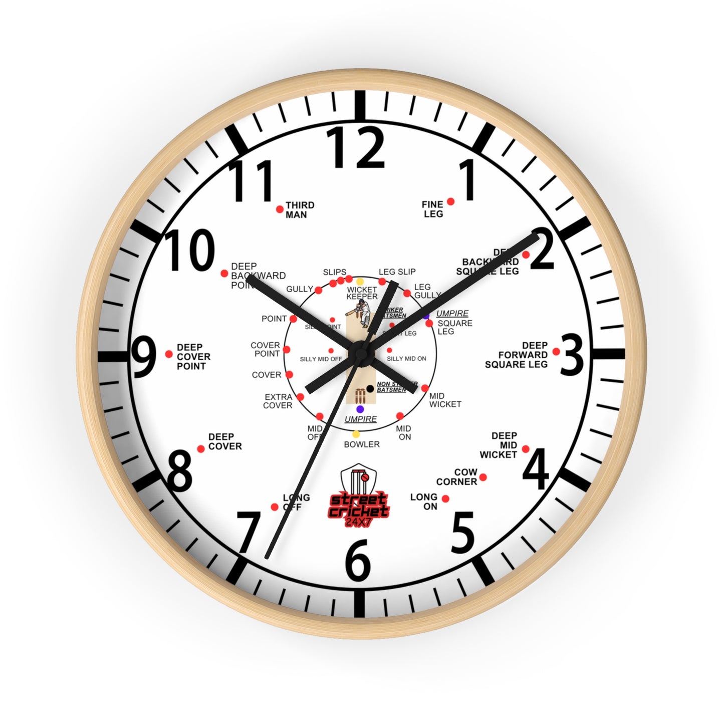 Cricket gift ideas and presents for cricket lovers - Streetcricket24x7 - White cricket clock front