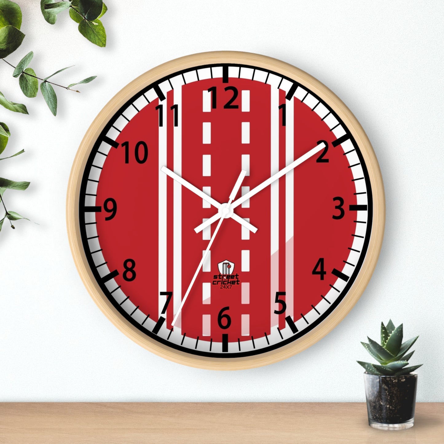 The Cricket Ball Clock by StreetCricket24x7 (Red&White) | Cricket Clock