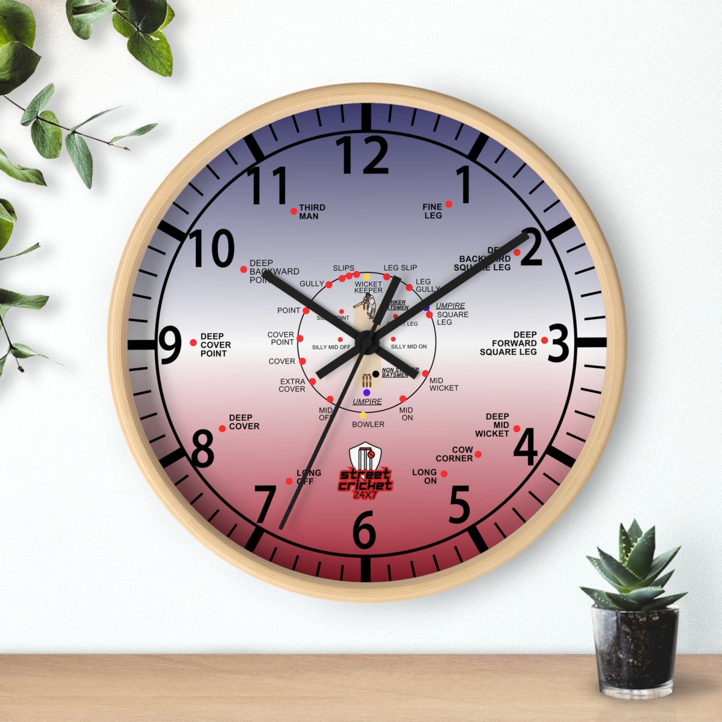 The Cricket Clock By StreetCricket24X7 (USA Edition) - 10" x 10" - Cricket Clock