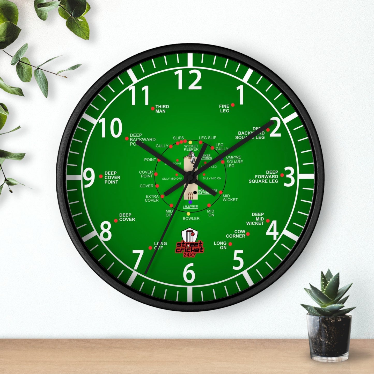 The Cricket Clock By StreetCricket24X7 (Green) - 10" x 10" | Cricket Clock | *Best Selling*