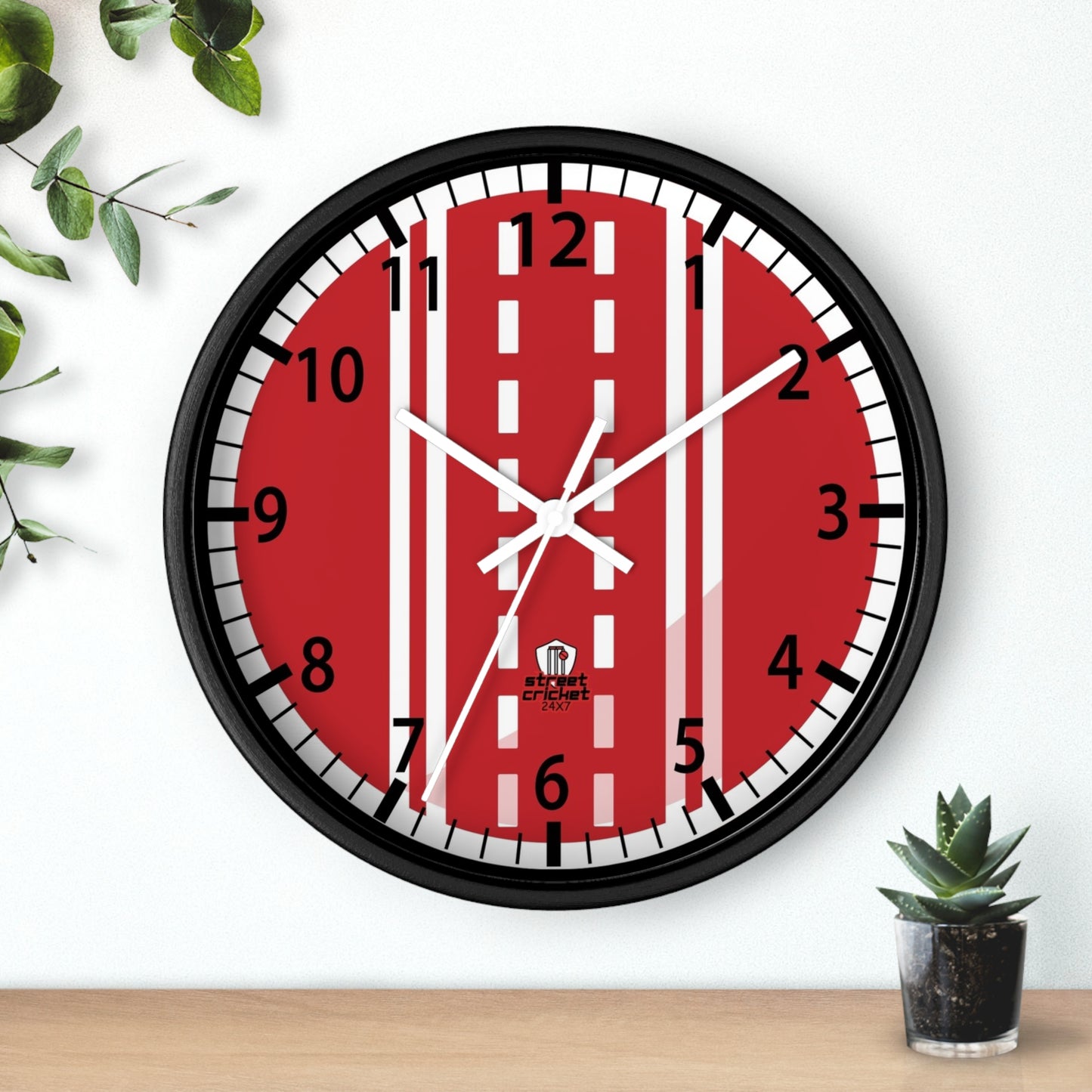 The Cricket Ball Clock by StreetCricket24x7 (Red&White) | Cricket Clock