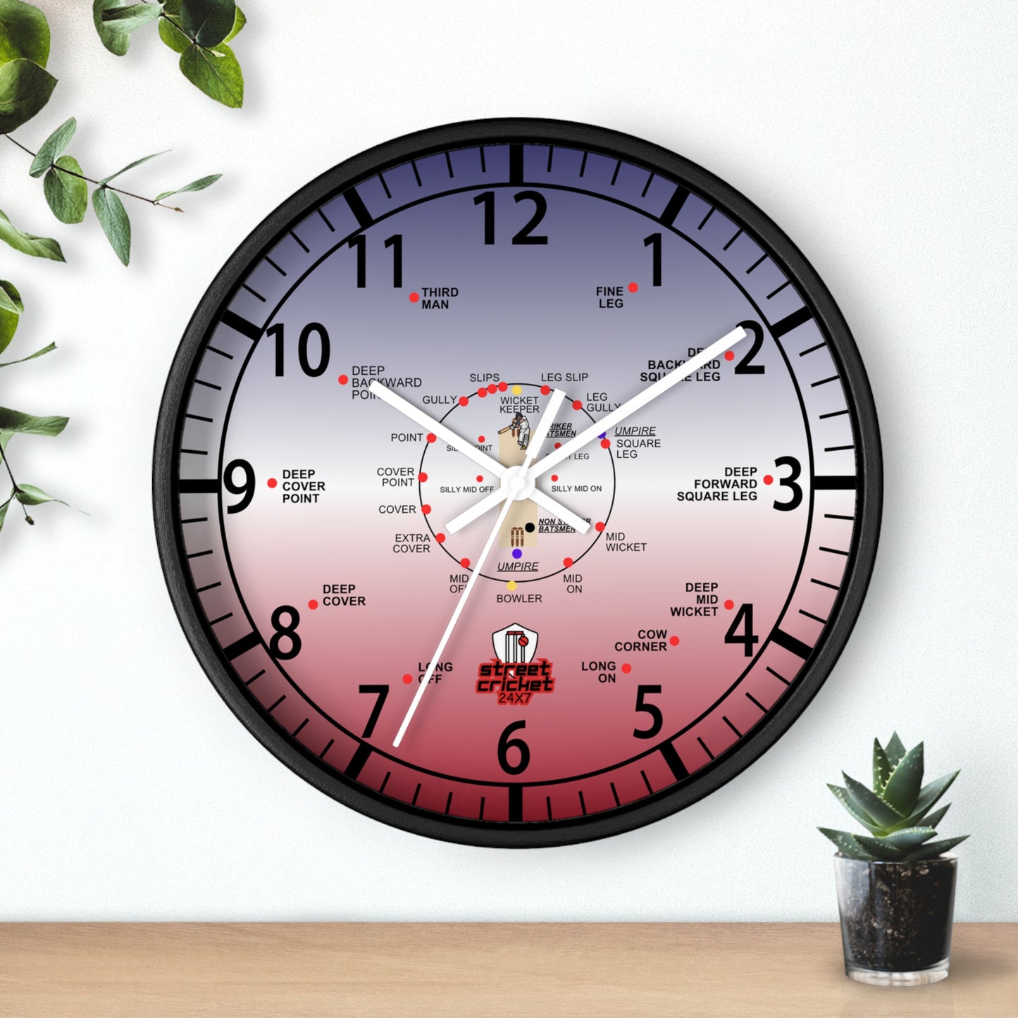 The Cricket Clock By StreetCricket24X7 (USA Edition) - 10" x 10" - Cricket Clock