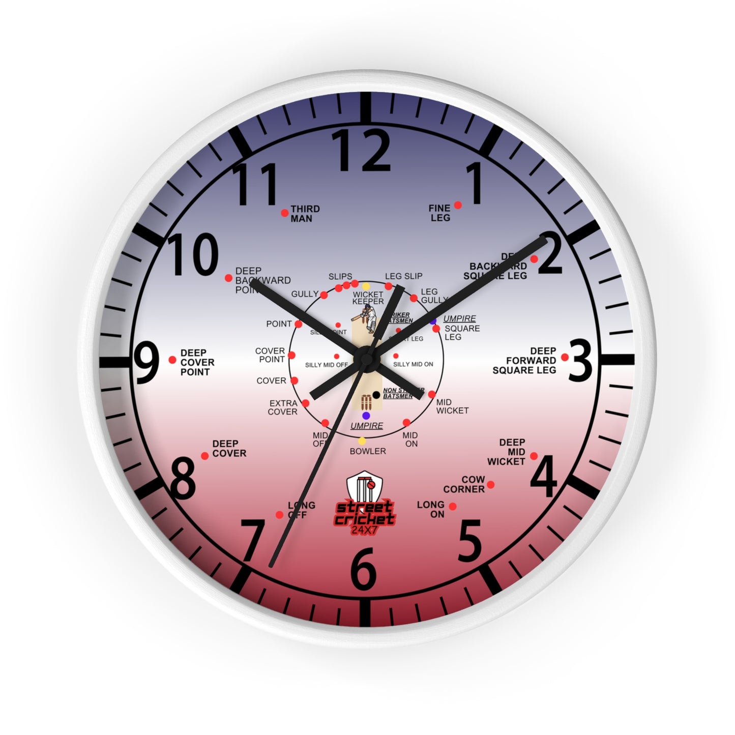 The Cricket Clock By StreetCricket24X7 (USA Edition) - 10" x 10" - Cricket Clock