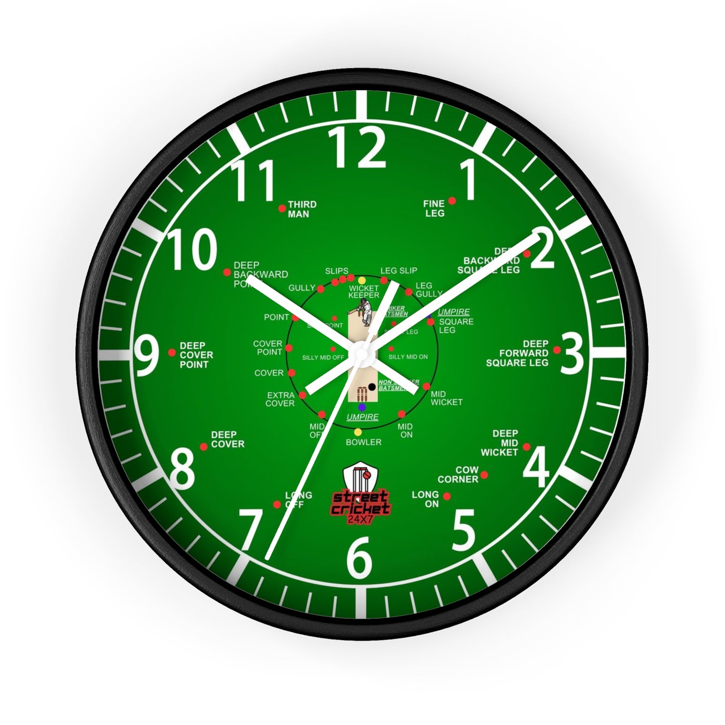 The Cricket Clock By StreetCricket24X7 (Green) - 10" x 10" | Cricket Clock | *Best Selling*