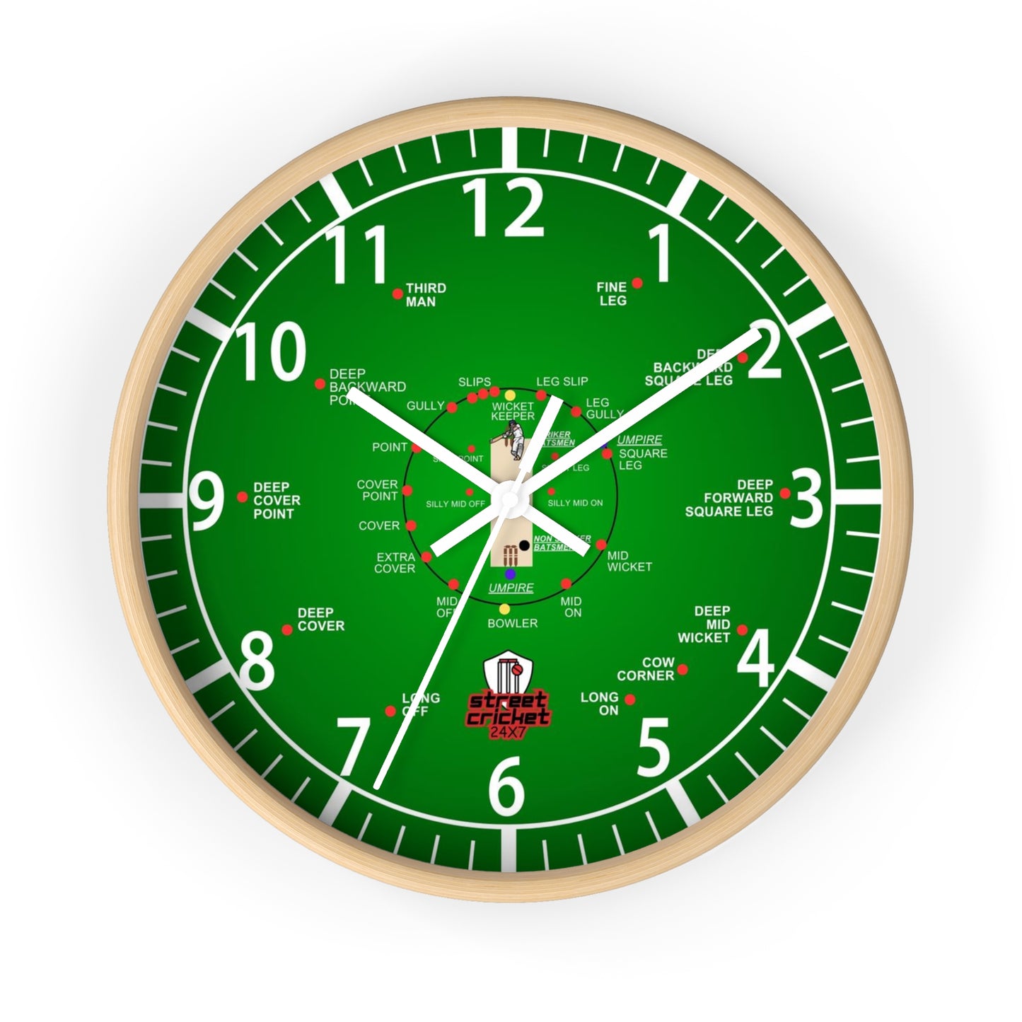 The Cricket Clock By StreetCricket24X7 (Green) - 10" x 10" | Cricket Clock | *Best Selling*