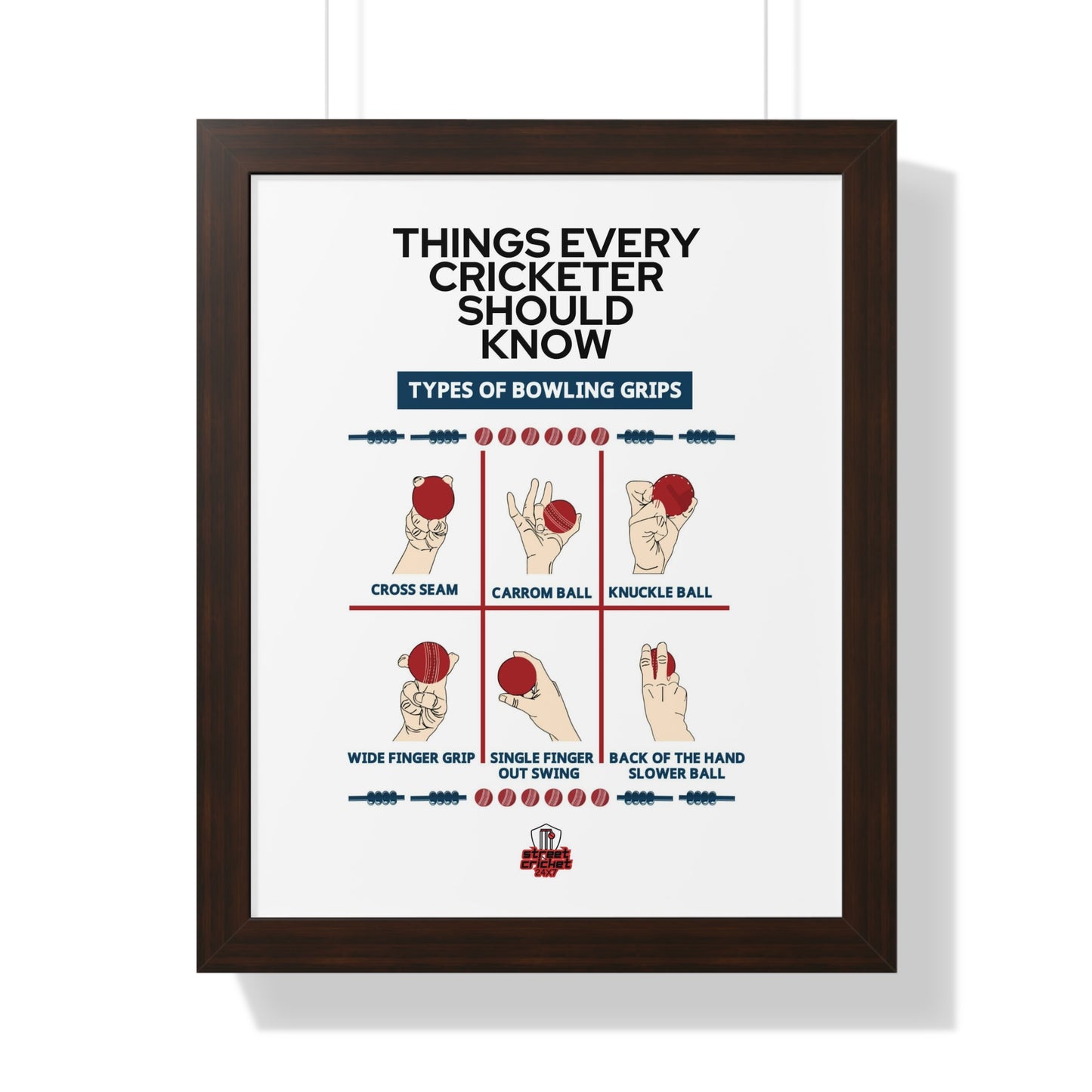 Things Every Cricketer Should Know | Bowling Grips | Framed Vertical Poster