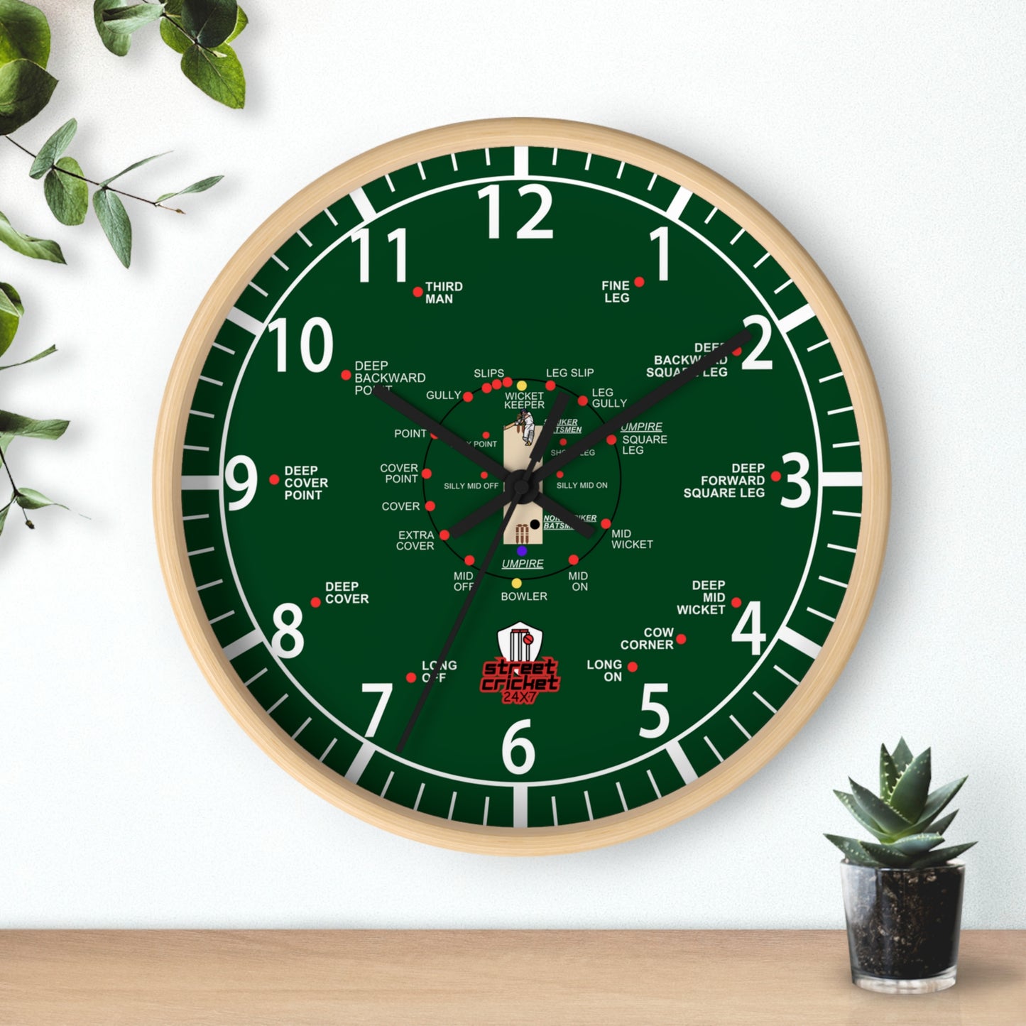 The Cricket Clock By StreetCricket24X7 (Pakistan Edition) - 10" x 10" - Cricket Clock