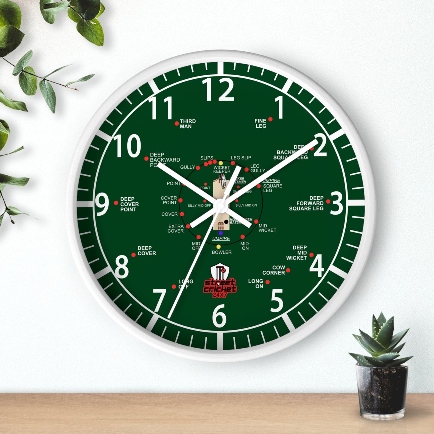 The Cricket Clock By StreetCricket24X7 (Pakistan Edition) - 10" x 10" - Cricket Clock