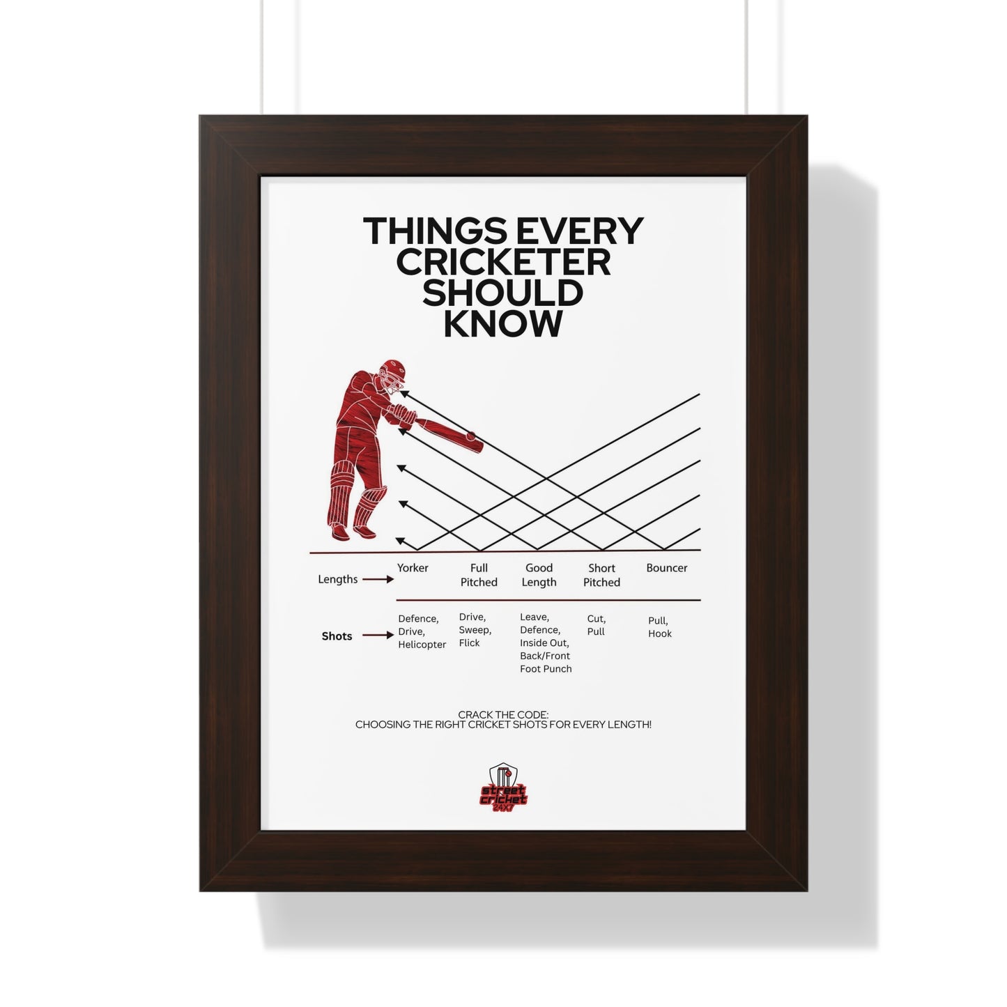 Things Every Cricketer Should Know | Choosing the Right Cricket Shots for Every Length | Framed Vertical Poster