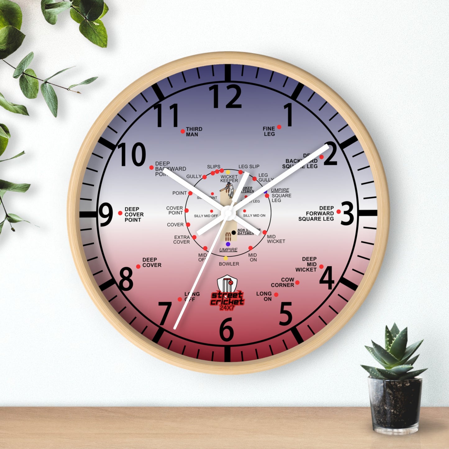 The Cricket Clock By StreetCricket24X7 (USA Edition) - 10" x 10" - Cricket Clock