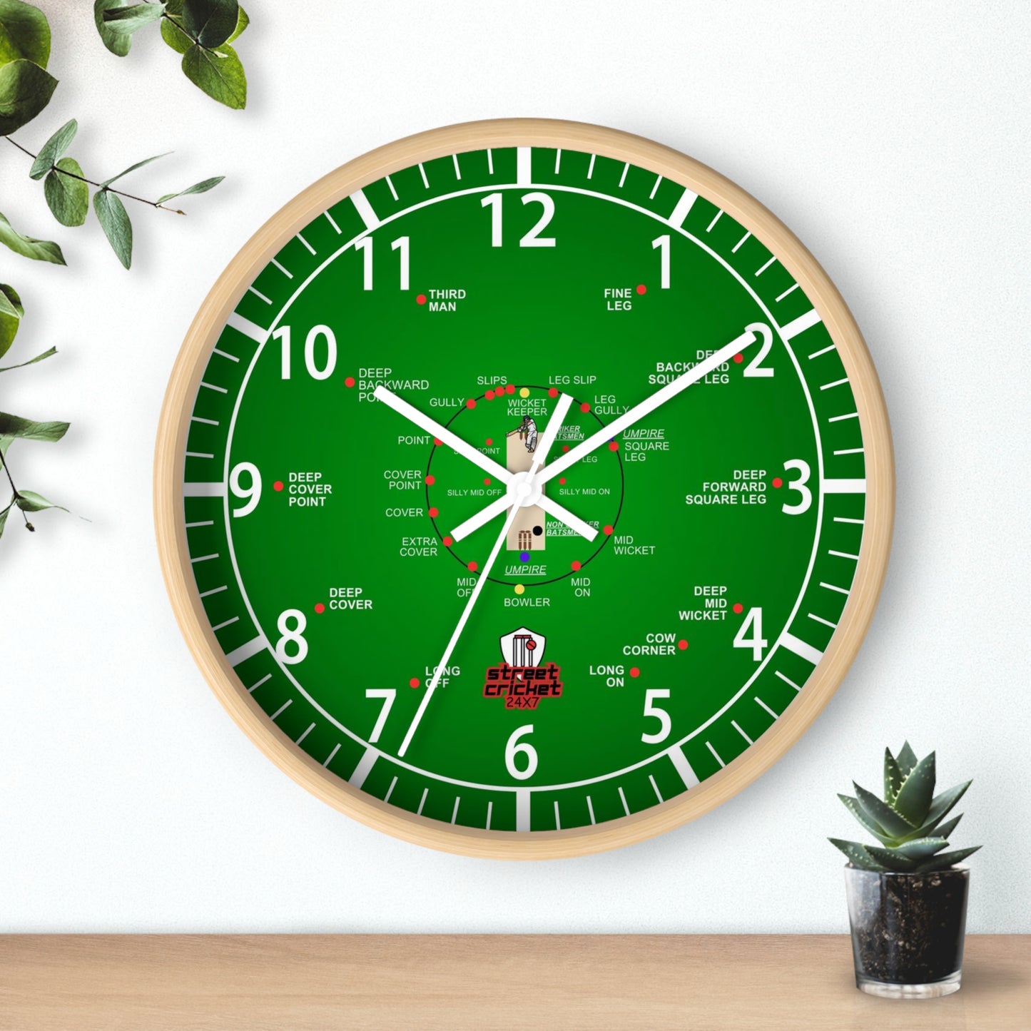 The Cricket Clock By StreetCricket24X7 (Green) - 10" x 10" | Cricket Clock | *Best Selling*