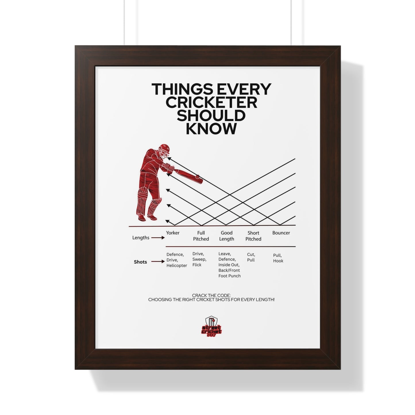 Things Every Cricketer Should Know | Choosing the Right Cricket Shots for Every Length | Framed Vertical Poster